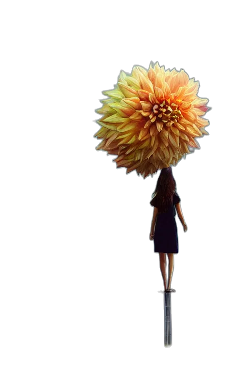 flower, umbrella, staff, hair, 3d render, concept art, photorealistic, fantasy art transparent PNG cut-out