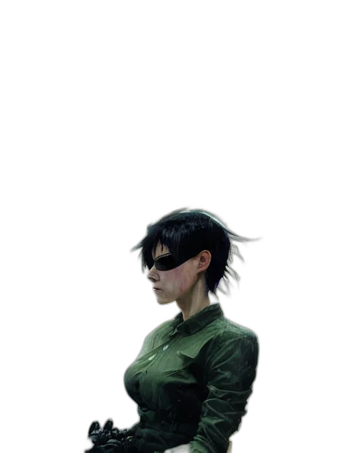 jacket, staff, dress, mask, concept art, comic book art, cyberpunk, pixel art transparent PNG cut-out