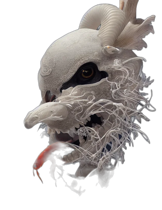 mask, dragon, creature, face, concept art, fantasy art, 3d render, photorealistic transparent PNG cut-out
