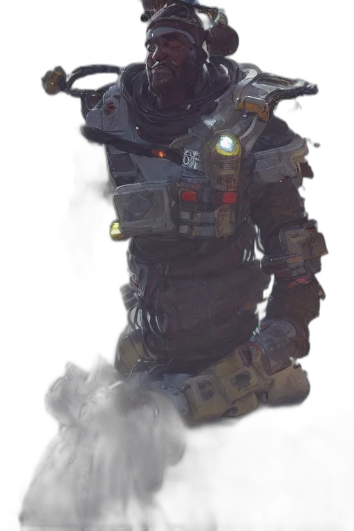 robot, mask, jacket, creature, concept art, cyberpunk, fantasy art, 3d render transparent PNG cut-out