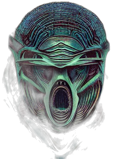 mask, face, creature, robot, concept art, fantasy art, comic book art, watercolor transparent PNG cut-out