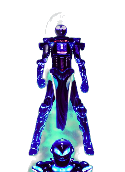 robot, staff, concept art, 3d render, cyberpunk, vaporwave, outer space, neon lights transparent PNG cut-out