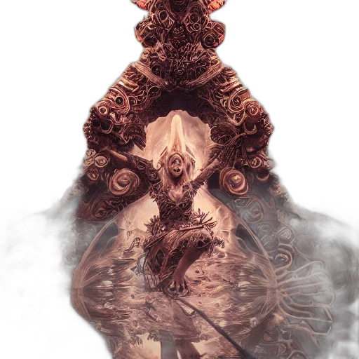 creature, mask, dragon, hair, concept art, fantasy art, 3d render, photorealistic transparent PNG cut-out