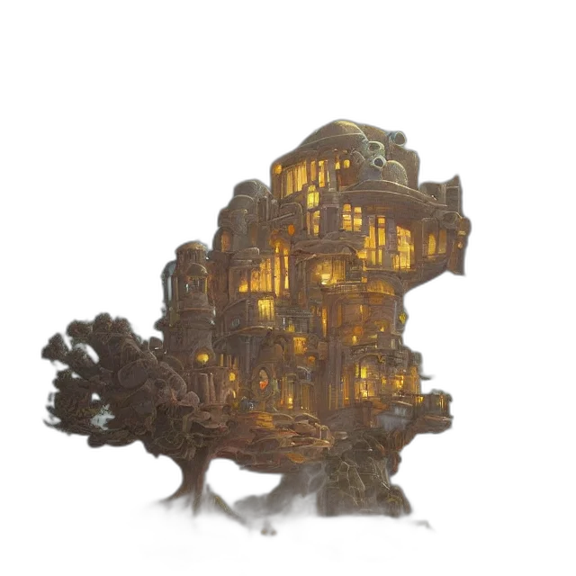 crown, tree, furniture, building, concept art, 3d render, fantasy art, pixel art transparent PNG cut-out
