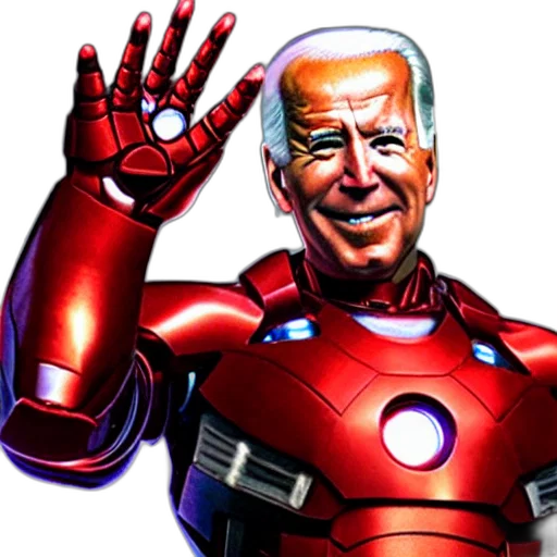 robot, comic book art, joe, biden, iron, mans, costume, amazing transparent PNG cut-out