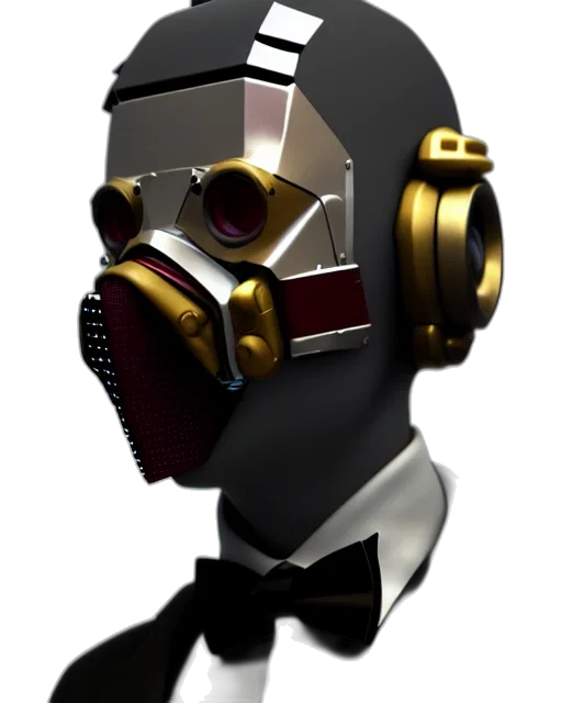 robot, mask, staff, face, 3d render, concept art, cyberpunk, pixel art transparent PNG cut-out