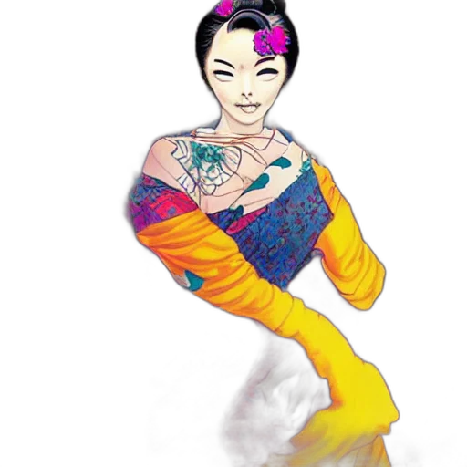 cartoon, concept art, fantasy art, pixel art, colorful, illustration, geisha, hajime transparent PNG cut-out