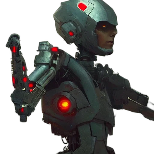 robot, weapon, concept art, cyberpunk, 3d render, pixel art, artstation, greg transparent PNG cut-out