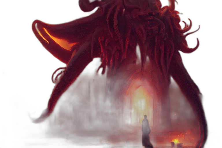 creature, dragon, concept art, fantasy art, comic book art, fire, fog, underwater transparent PNG cut-out