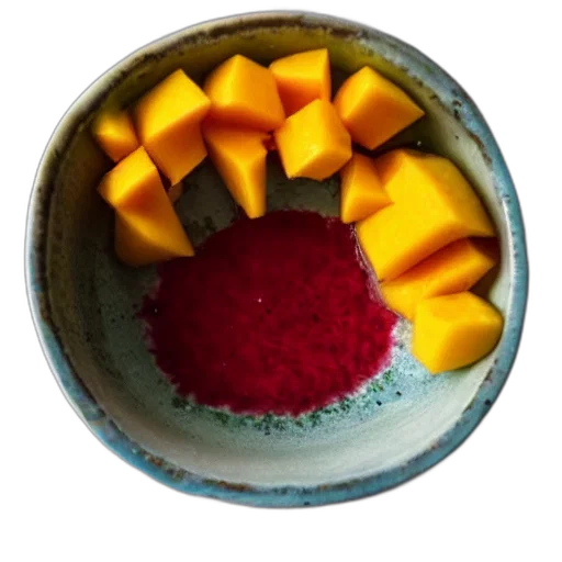 food, crown, weapon, photorealistic, colorful, red, mango, bowl transparent PNG cut-out