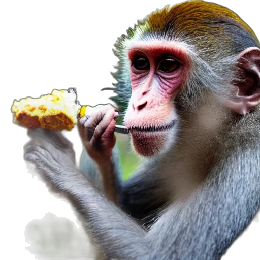 animal, food, creature, photorealistic, 3d render, concept art, monkey, smoking transparent PNG cut-out