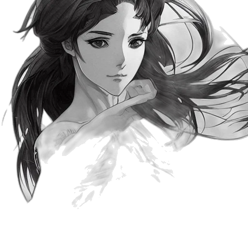 face, fantasy art, concept art, anime, pencil sketch, underwater, monochrome, pastel transparent PNG cut-out