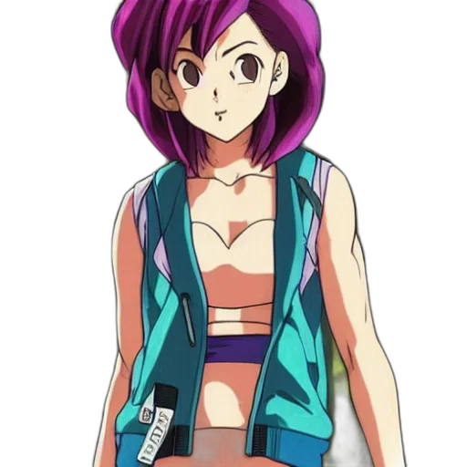 dress, jacket, staff, anime, cartoon, concept art, vaporwave, colorful transparent PNG cut-out