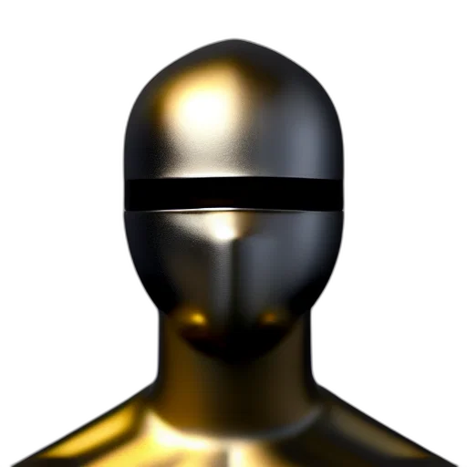 mask, face, robot, staff, 3d render, concept art, photorealistic, golden transparent PNG cut-out