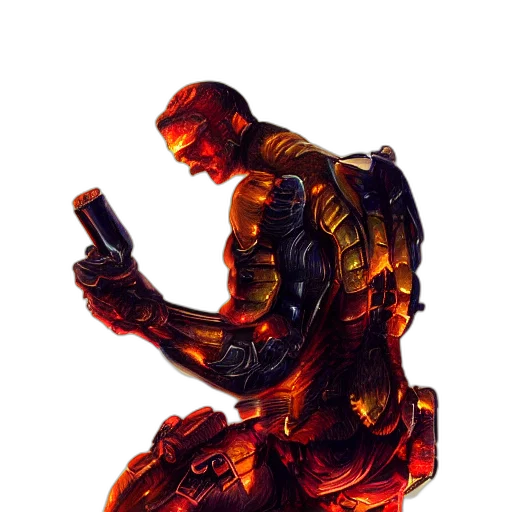 robot, weapon, concept art, comic book art, pixel art, cyberpunk, outer space, fire transparent PNG cut-out