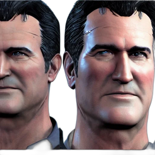 face, 3d render, photorealistic, concept art, comic book art, screenshot, bruce, campbell transparent PNG cut-out