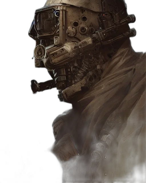 mask, face, robot, weapon, concept art, cyberpunk, fantasy art, comic book art transparent PNG cut-out