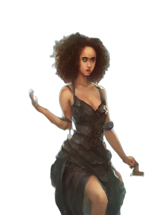 dress, staff, concept art, fantasy art, comic book art, pixel art, dark, earth tones transparent PNG cut-out