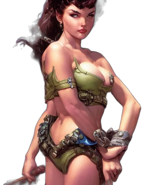 dress, fantasy art, concept art, comic book art, pixel art, green, earth tones, portrait transparent PNG cut-out