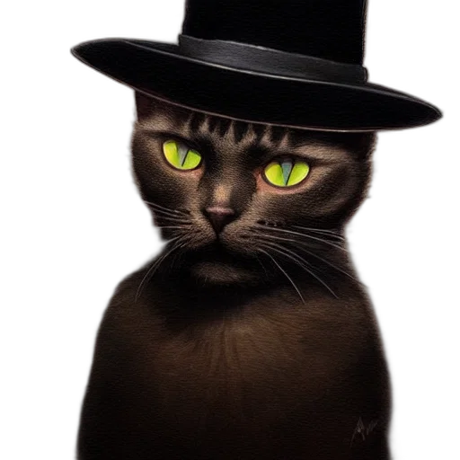 hat, animal, creature, mask, photorealistic, dark, cat, wearing transparent PNG cut-out