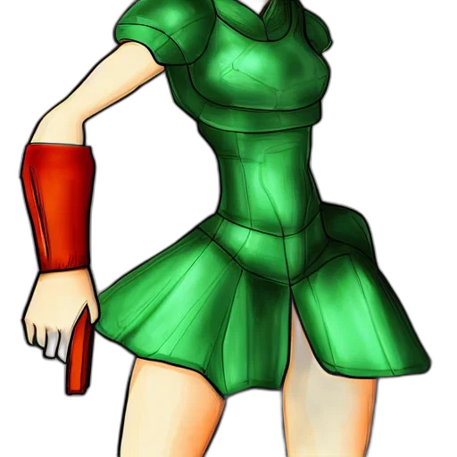 dress, staff, weapon, concept art, pixel art, 3d render, cartoon, green transparent PNG cut-out