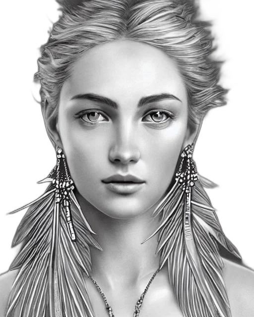 jewelry, face, crown, hair, fantasy art, photorealistic, concept art, pencil sketch transparent PNG cut-out
