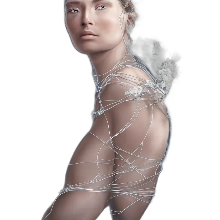 robot, face, jewelry, dress, photorealistic, concept art, 3d render, fantasy art transparent PNG cut-out