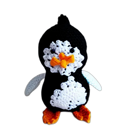 3d render, crocheted, penguin, doll transparent PNG cut-out
