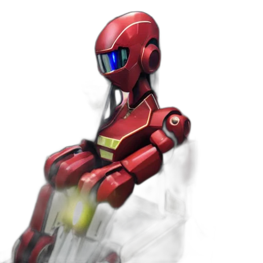 robot, weapon, staff, concept art, 3d render, pixel art, comic book art, red transparent PNG cut-out