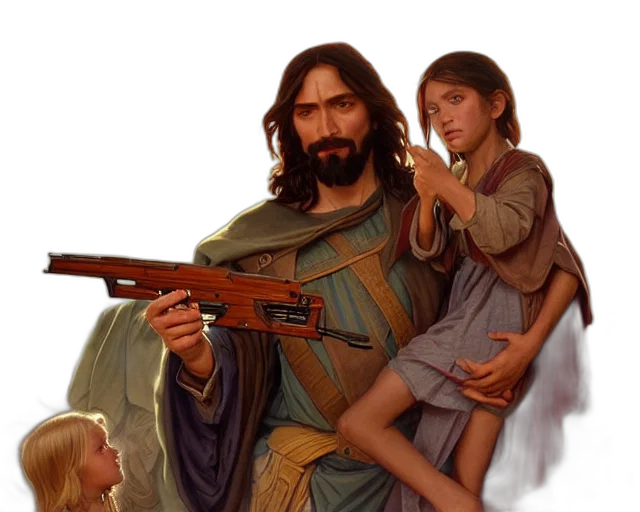 weapon, sword, concept art, photorealistic, oil painting, fantasy art, photography, jesus transparent PNG cut-out