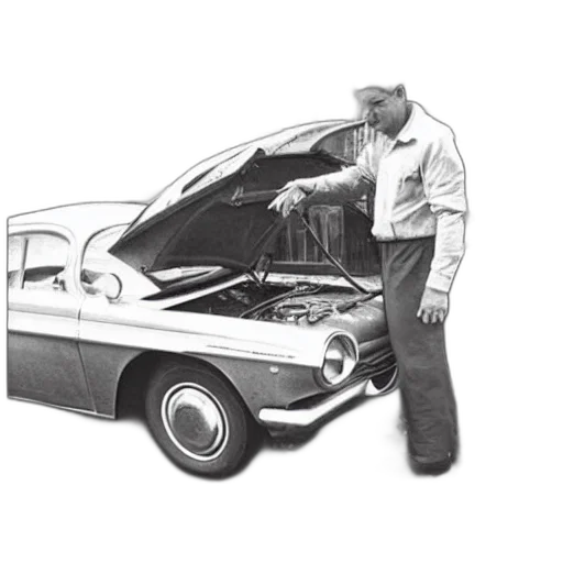 car, jacket, staff, weapon, photorealistic, vintage, photo, man transparent PNG cut-out