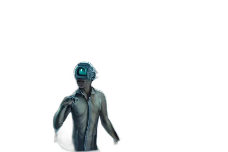 robot, mask, jacket, creature, concept art, 3d render, cyberpunk, pixel art transparent PNG cut-out