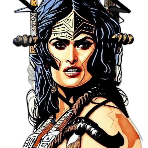 comic book art, fantasy art, cartoon, concept art, illustration, salma, hayek, barbarian transparent PNG cut-out