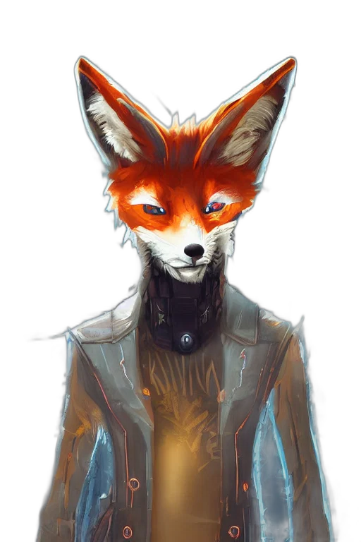 jacket, staff, mask, animal, concept art, cyberpunk, watercolor, fantasy art transparent PNG cut-out