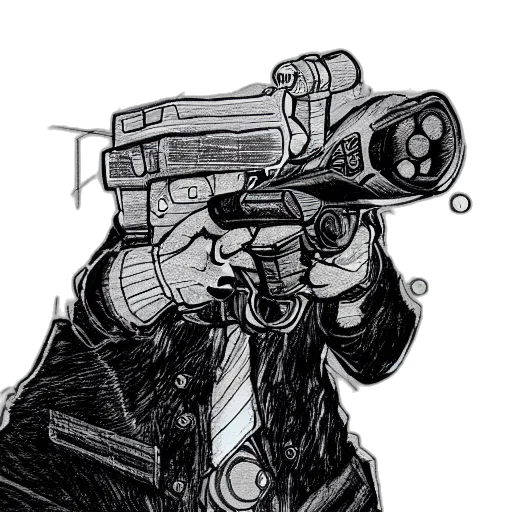 weapon, jacket, comic book art, concept art, cyberpunk, pencil sketch, cat, suit transparent PNG cut-out
