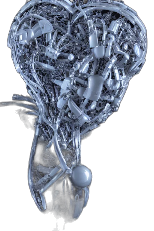 jewelry, robot, crown, weapon, 3d render, concept art, cybernetic, heart transparent PNG cut-out