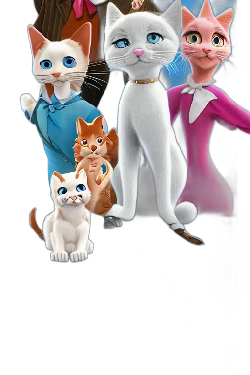 staff, concept art, 3d render, cartoon, photorealistic, aristocats, movie, poster transparent PNG cut-out