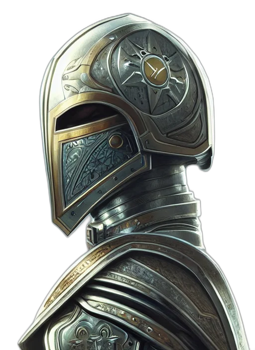 mask, sword, robot, crown, concept art, fantasy art, 3d render, comic book art transparent PNG cut-out