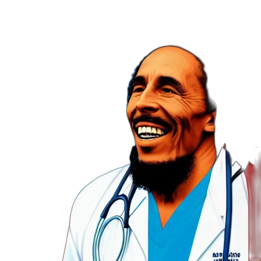 photorealistic, cartoon, comic book art, oil painting, bob, marley, scrubs, doctor transparent PNG cut-out