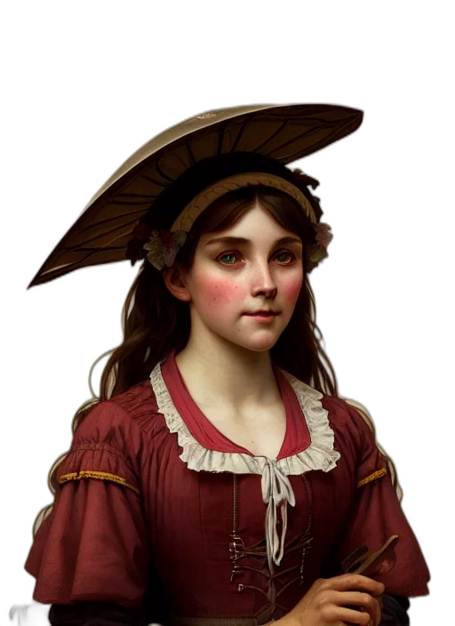 hat, face, dress, staff, photorealistic, oil painting, fantasy art, 3d render transparent PNG cut-out