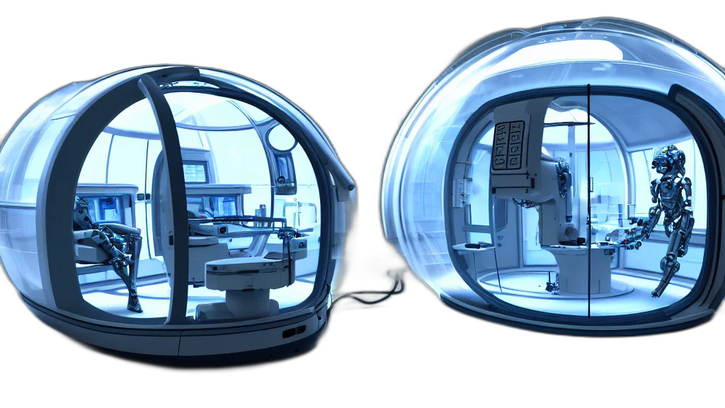 3d render, concept art, cyberpunk, photorealistic, outer space, futuristic, enclosed, medical transparent PNG cut-out