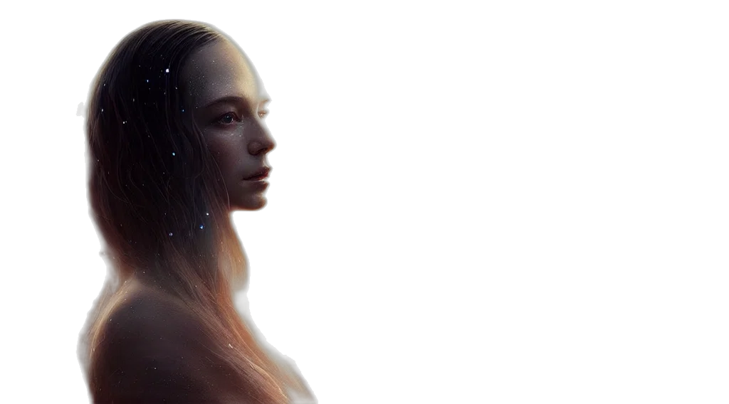 robot, hair, face, dress, photorealistic, concept art, 3d render, fantasy art transparent PNG cut-out