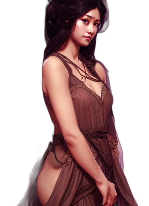 dress, staff, photorealistic, fantasy art, concept art, oil painting, earth tones, dark transparent PNG cut-out
