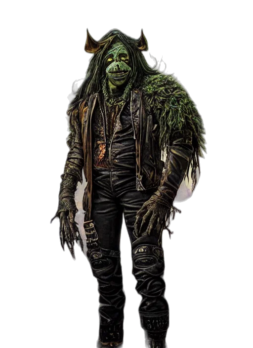creature, mask, staff, jacket transparent PNG cut-out