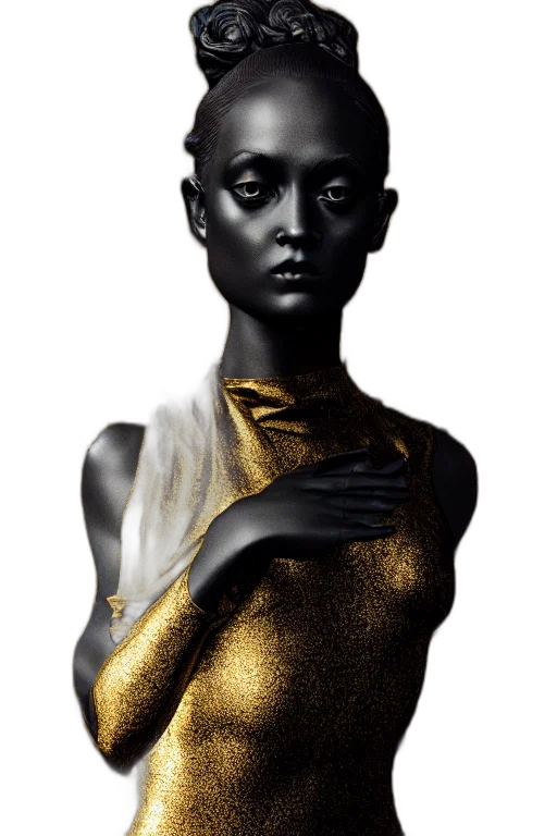 jewelry, dress, mask, robot, photorealistic, fantasy art, concept art, 3d render transparent PNG cut-out