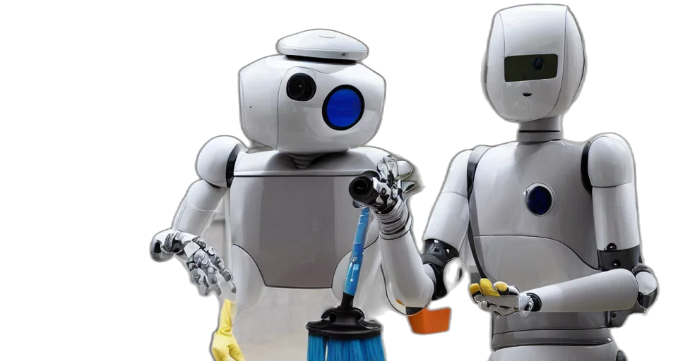 robot, 3d render, dressed, cleaning transparent PNG cut-out
