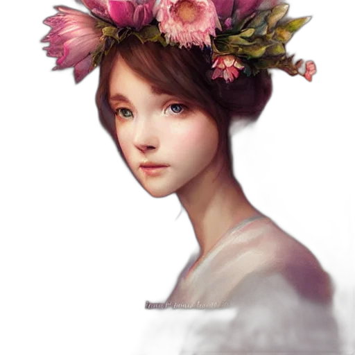 crown, face, flower, hat, photorealistic, fantasy art, oil painting, concept art transparent PNG cut-out