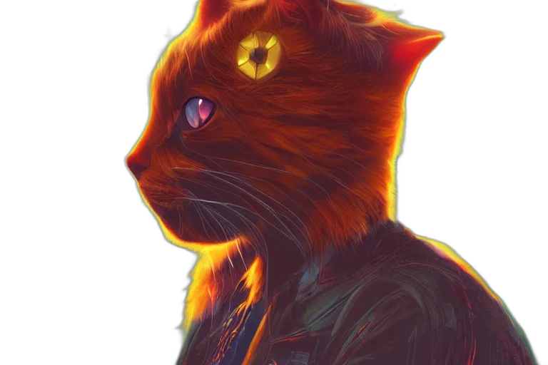 animal, creature, face, staff, fantasy art, concept art, cyberpunk, photorealistic transparent PNG cut-out