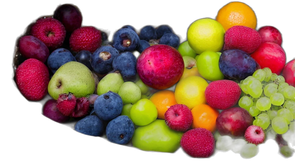 food, crown, photorealistic, colorful, neon, basket, fruites, aperture transparent PNG cut-out