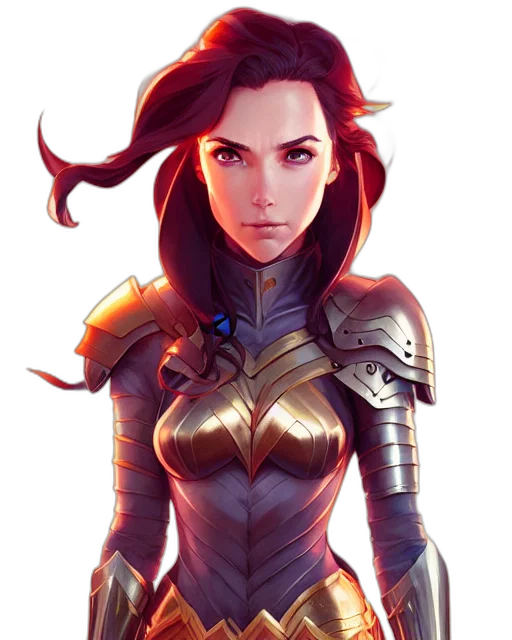 comic book art, fantasy art, concept art, pixel art, golden, portrait, female, paladin transparent PNG cut-out